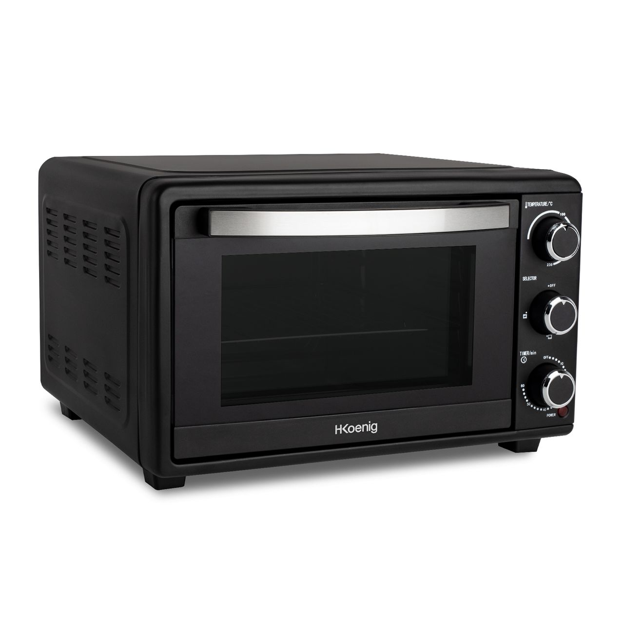 H.Koenig Mini-Backofen FO25 / 25L / Kompakter freistehender Multifunktions-Hochleistungsbackofen / 1500W / Programmierbar / 230° / 60 min. Zeitschaltuhr/Abschaltautomatik/Glastür/Grillrost, Back