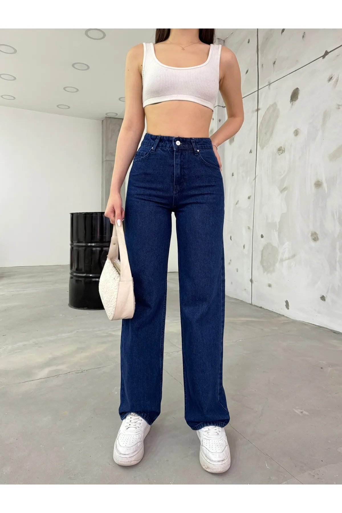 BİKELİFE  Marineblaue Palazzo-Jeans mit hoher Taille