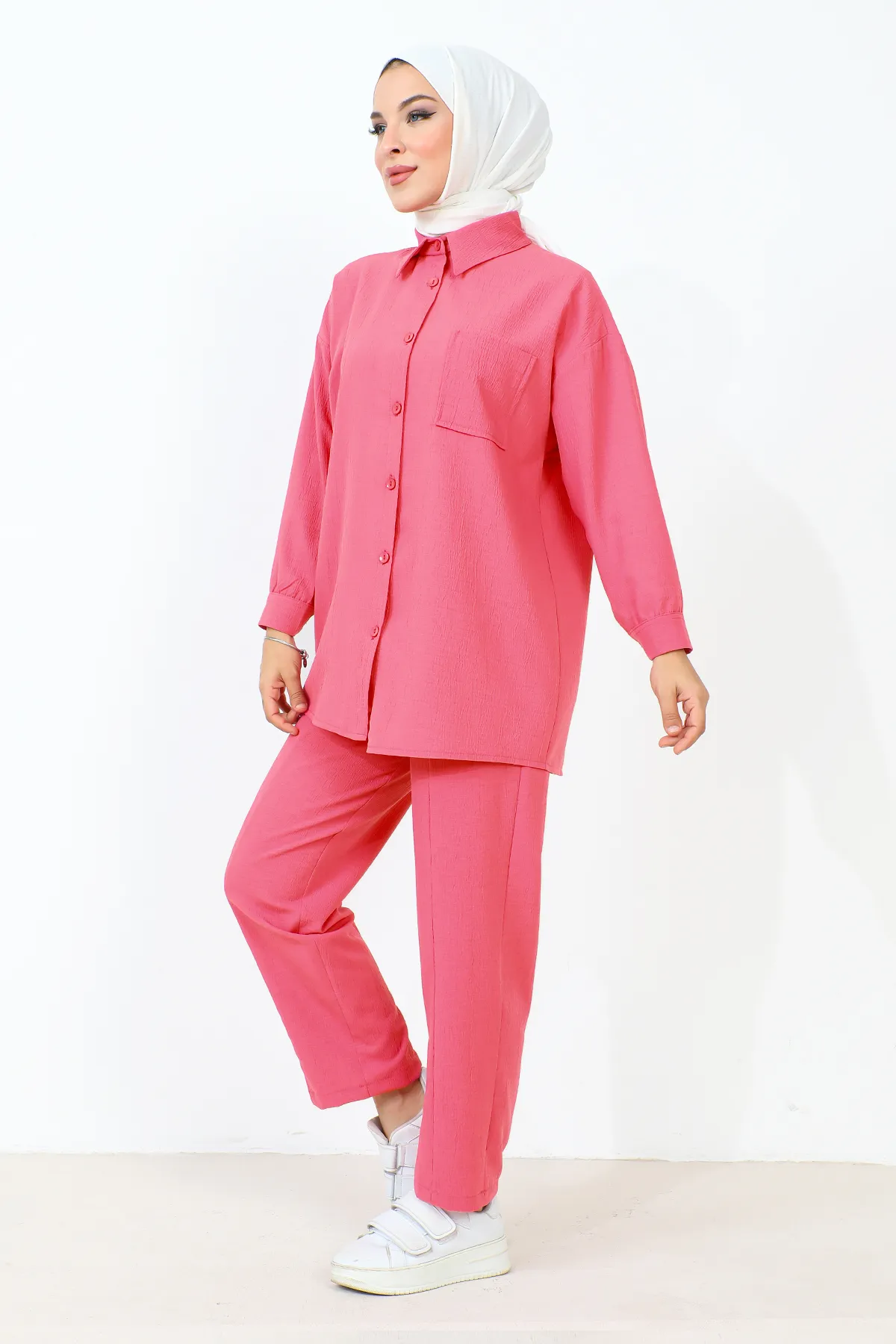 Tesettür Dünyası  Doppelter Anzug mit Taschendetail TSD231009 Pink