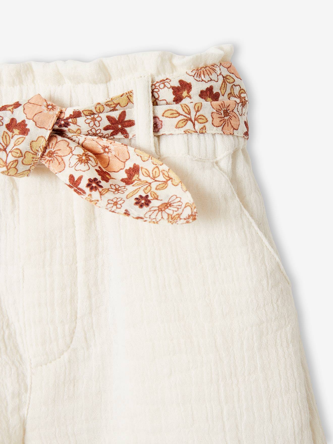 Vertbaudet Baby Musselin-Shorts mit Blumengürtel - aprikose