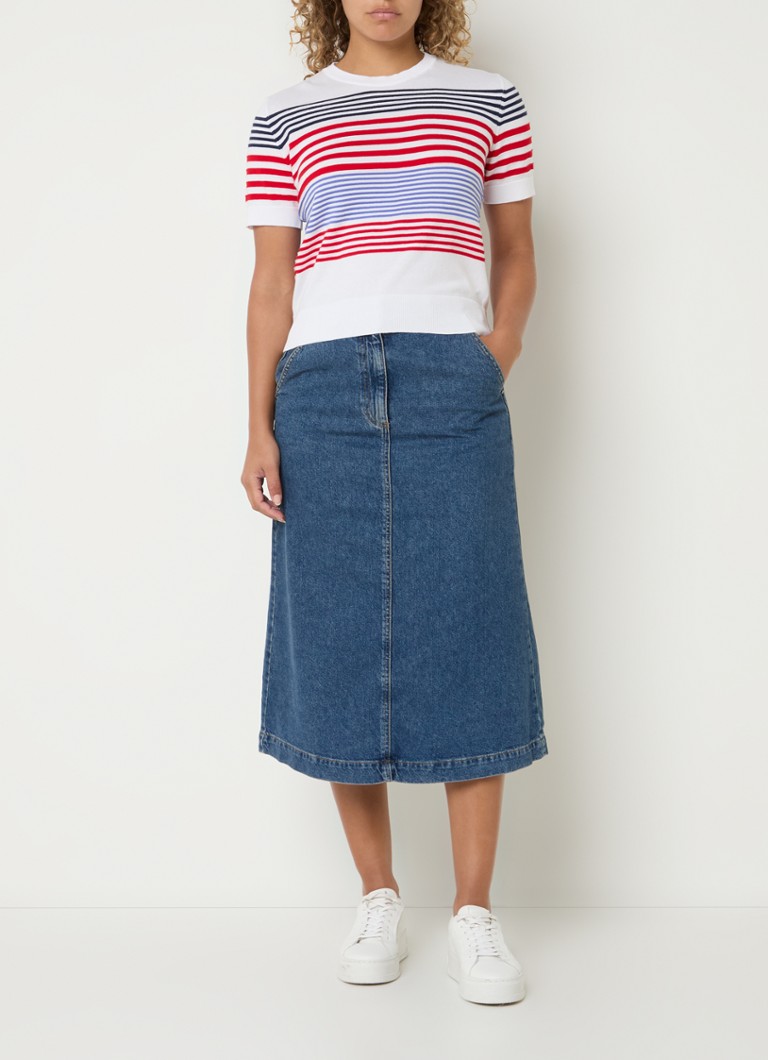 Fustă midi din denim Benetton cu buzunare laterale