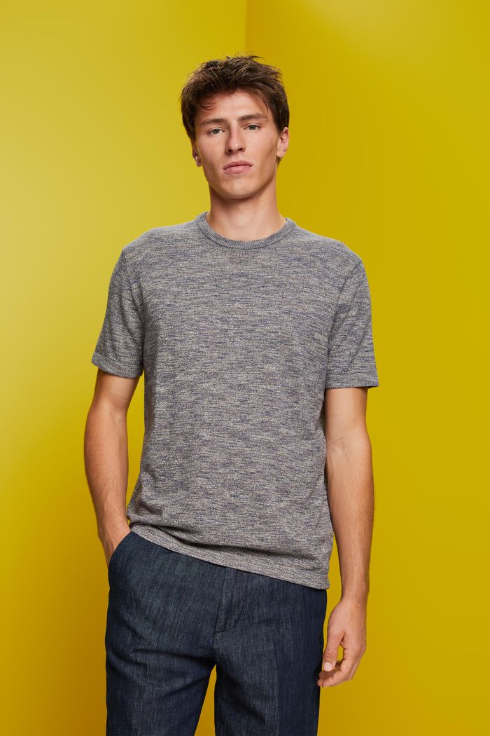 Kurzärmeliger, melierter Strickpullover