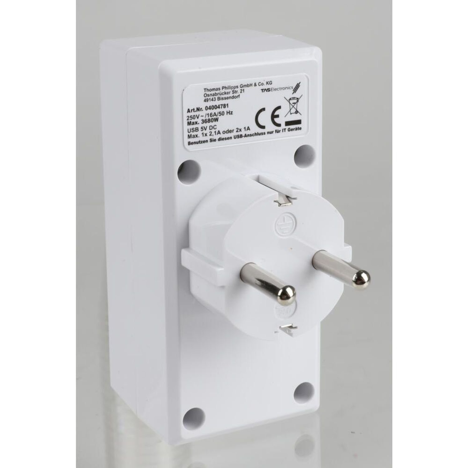 HEITECH Steckdose 6x Steckdosenadapter Weiß 2 USB Anschlüsse Kombination Innen Strom