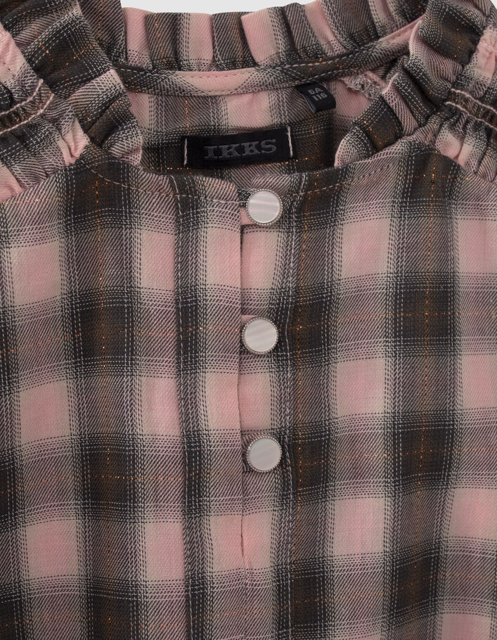 Blouse cropped rose et kaki à carreaux fille