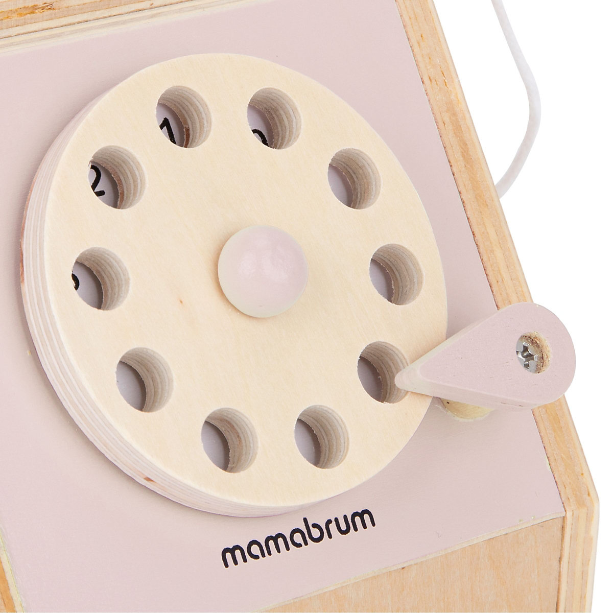 Retro-Telefon aus Holz – Pastellrosa, mobiles Zifferblatt, Pastellfarben, Headset mit dem Telefon verbunden