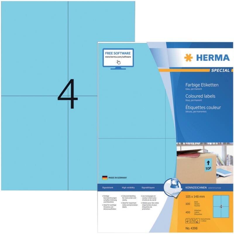 HERMA Multifunktionsetiketten 4398 Blau Rechteckig 400 Etiketten pro Packung