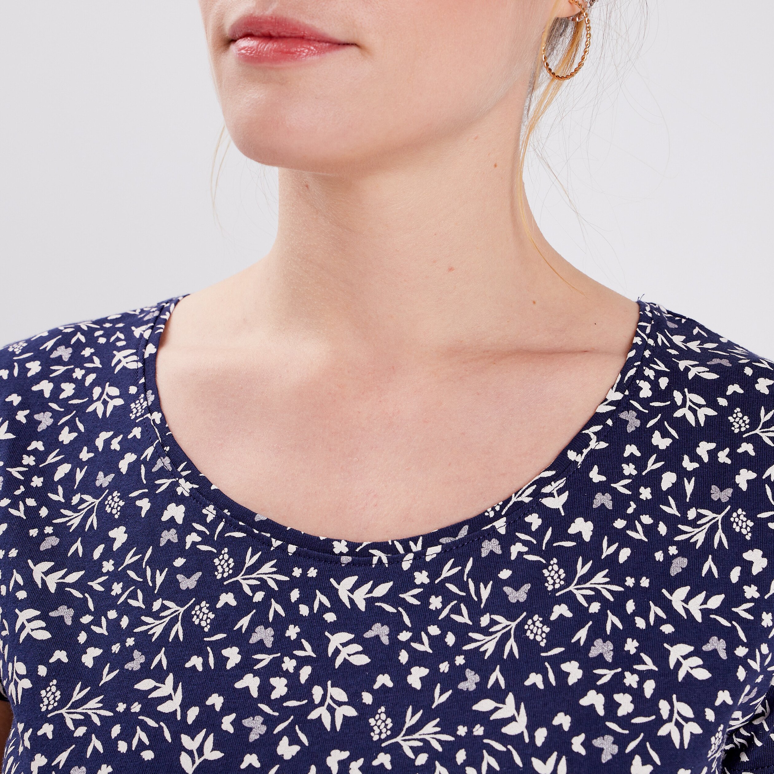 T-shirt imprimé coupe ajustée bleu marine femme | La Halle