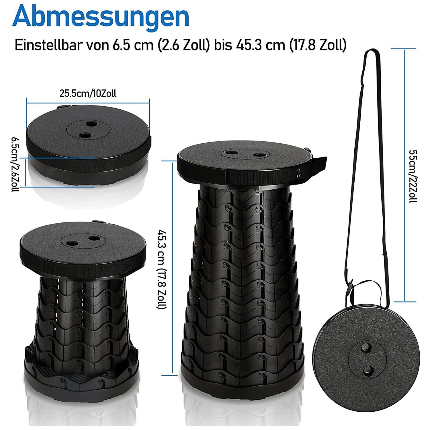 Vicbuy Campinghocker Tragbarer Klapphocker, Mini Teleskophocker, Leichte Angelnhocker (Höhenverstellbarer Campingstühle, Klappstuhl, Angelstuhl, Trittbank, Fußhocker, Belastung 100kg, für Outdoor, Wandern, Angeln), BBQ Grillen, Reise, Party