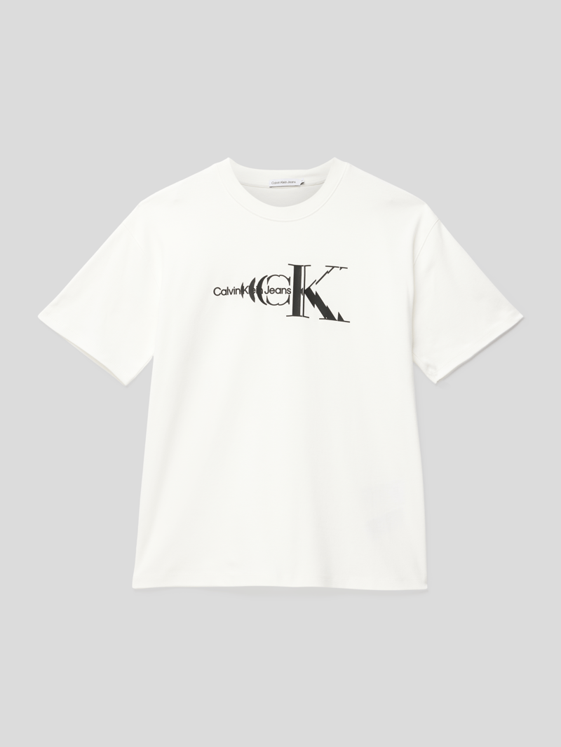 T-Shirt mit Label-Print Modell 'MONOGRAM' in weiß