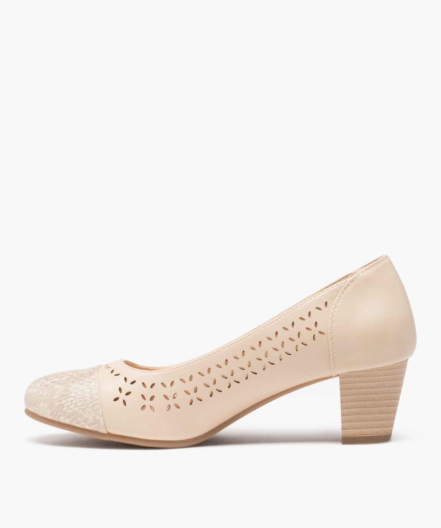 Escarpins femme à talon dessus ajouré et métallisé beige | GEMO