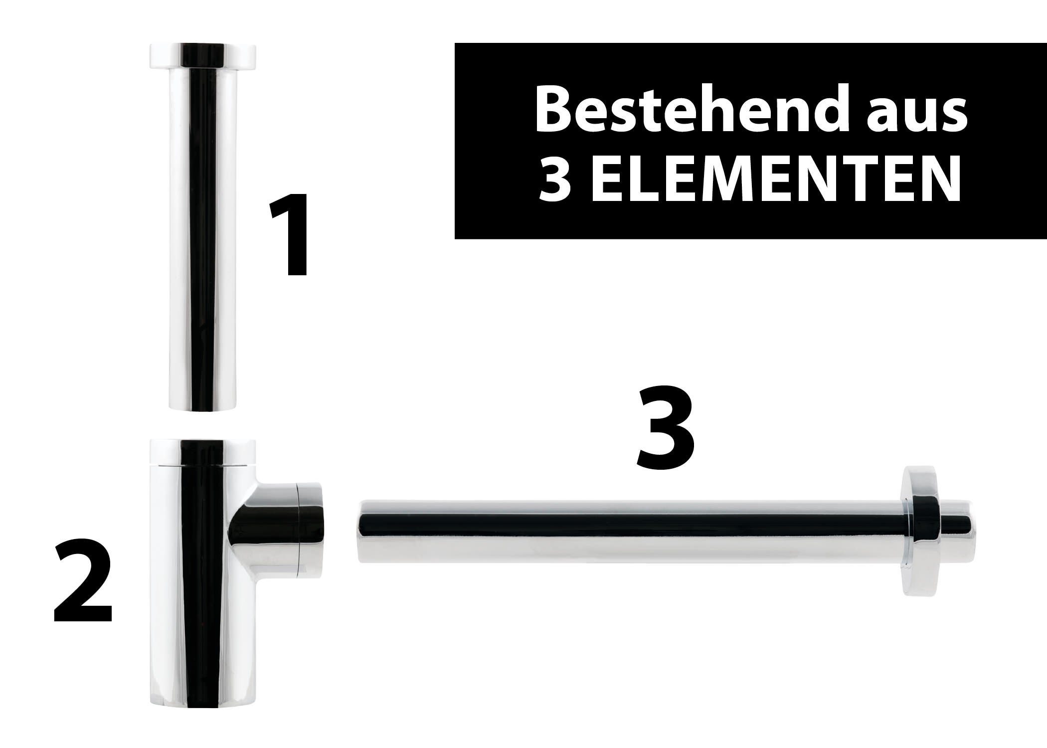 aquaSu Siphon, (1-tlg., Flaschengeruchsverschluss, Schubrosette, Siphontasse), Chrom, Typ 1 1/4 '' x 32 mm, für Waschtisch, Reinigungsöffnung, 226837