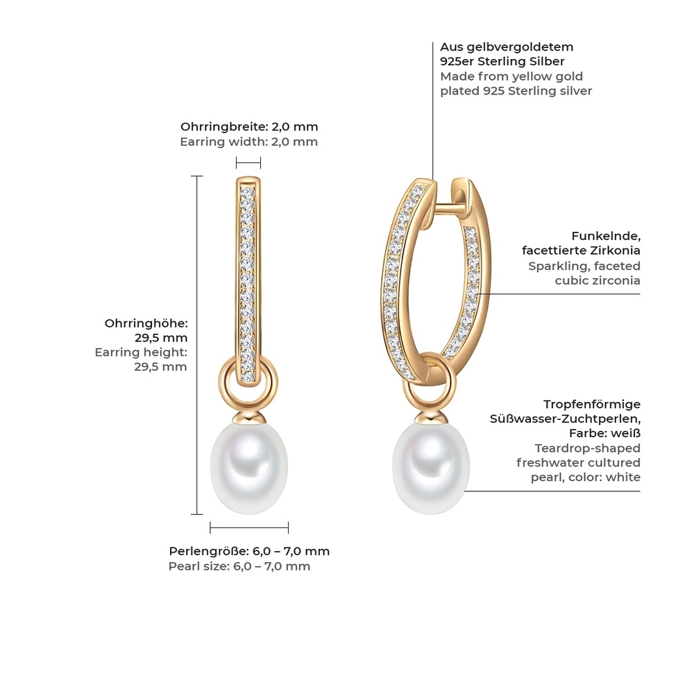 Valero Pearls Créoles en argent Argent sterling Oxyde de zirconium (CZ) Perle de culture d'eau  Boucles d'oreilles