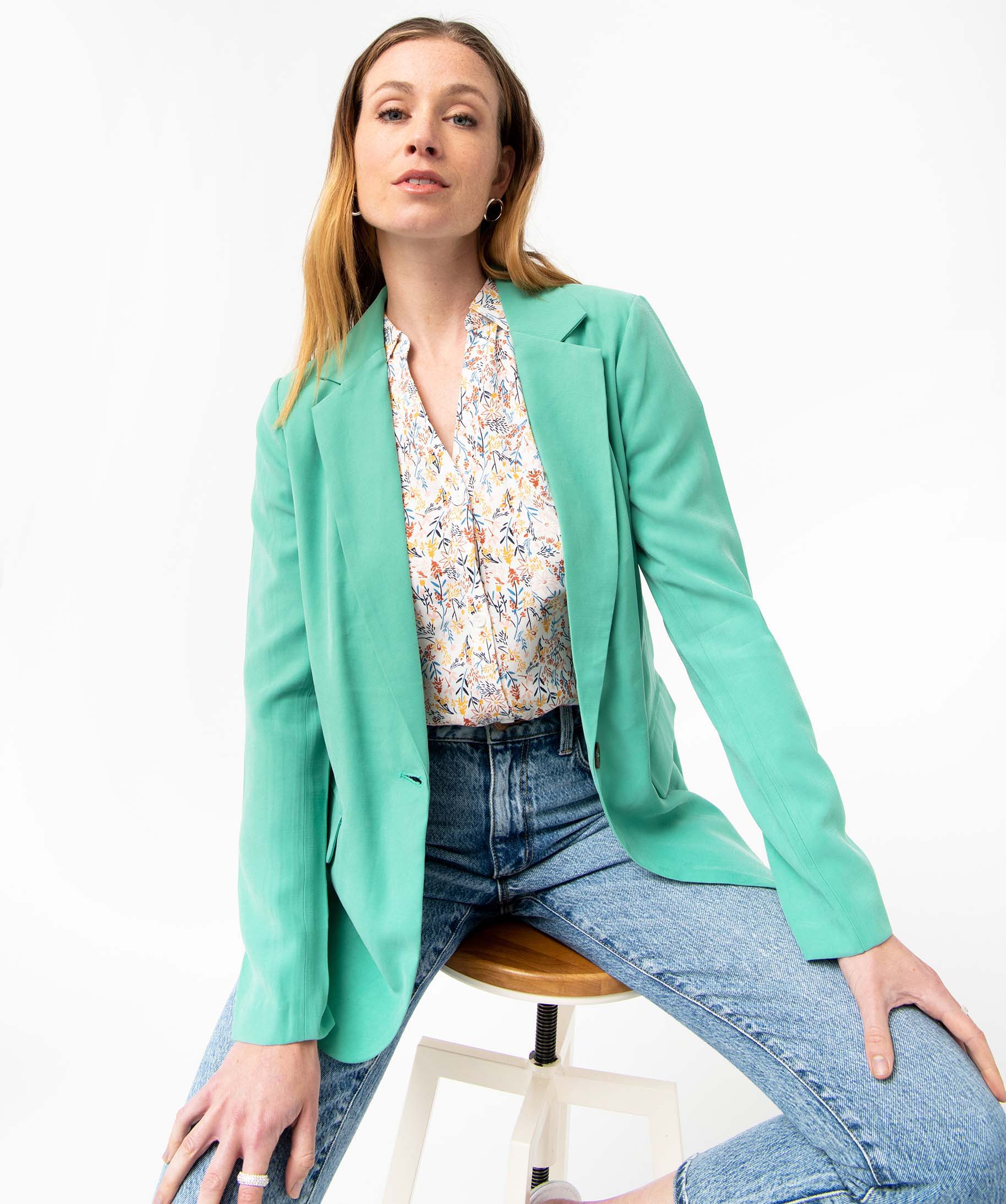 Veste de tailleur femme avec fermeture un bouton vert | GEMO