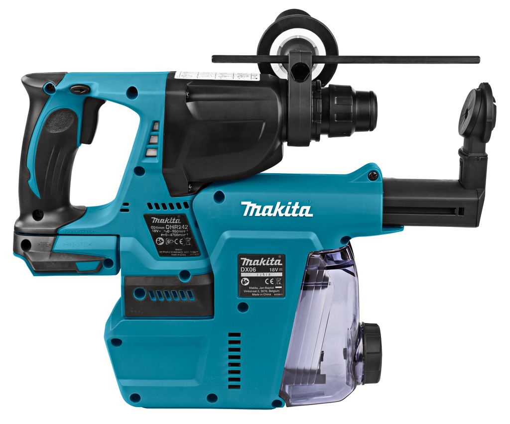 Makita DHR242ZJW Kombihammer, 18-Volt-Gehäuse + DX06 integrierte Staubabsaugung (ohne Akkus und Ladegerät).
