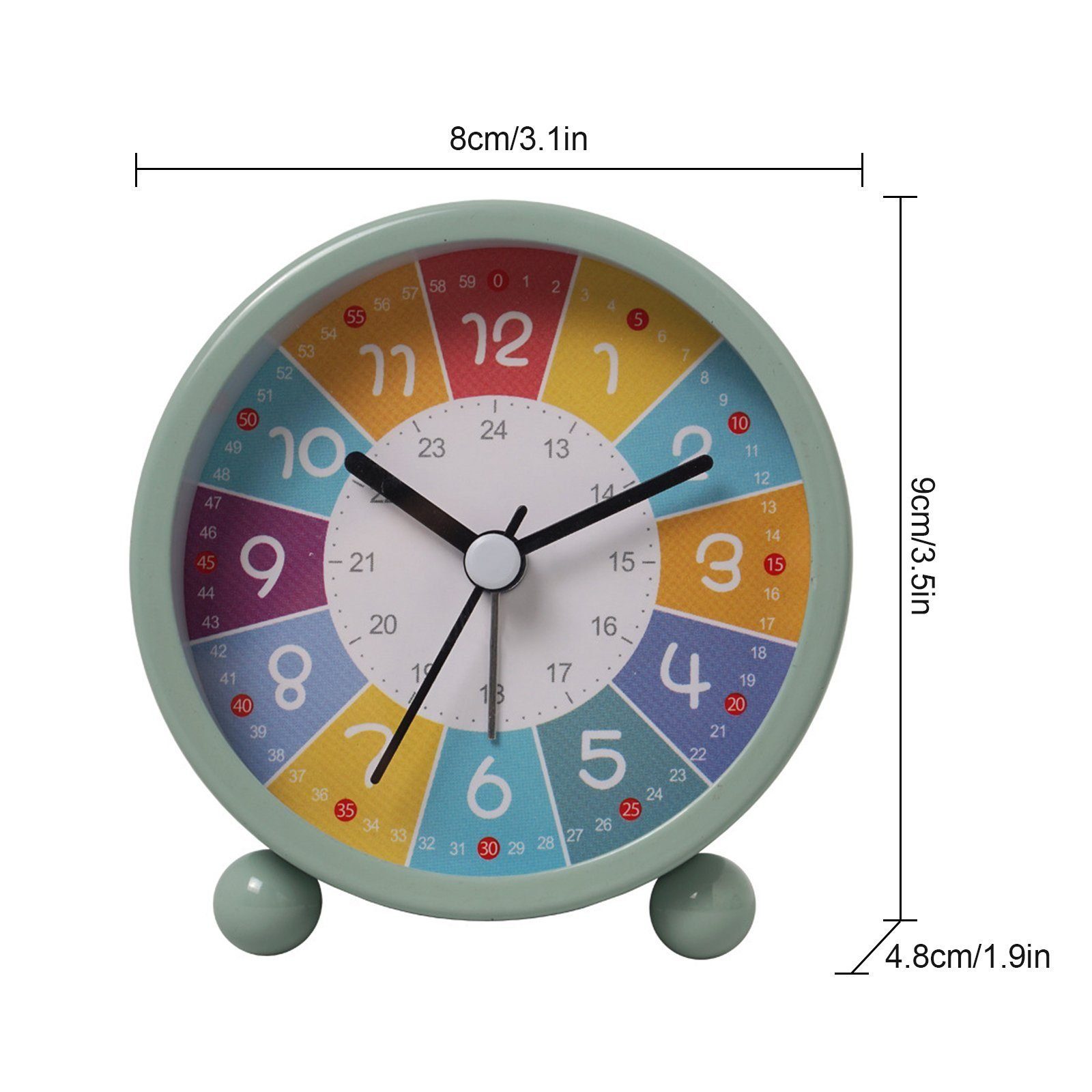 TWSOUL Kinderwecker Drei-Zoll-Kinderwecker stumm, Cartoon Uhr buntes Zifferblatt