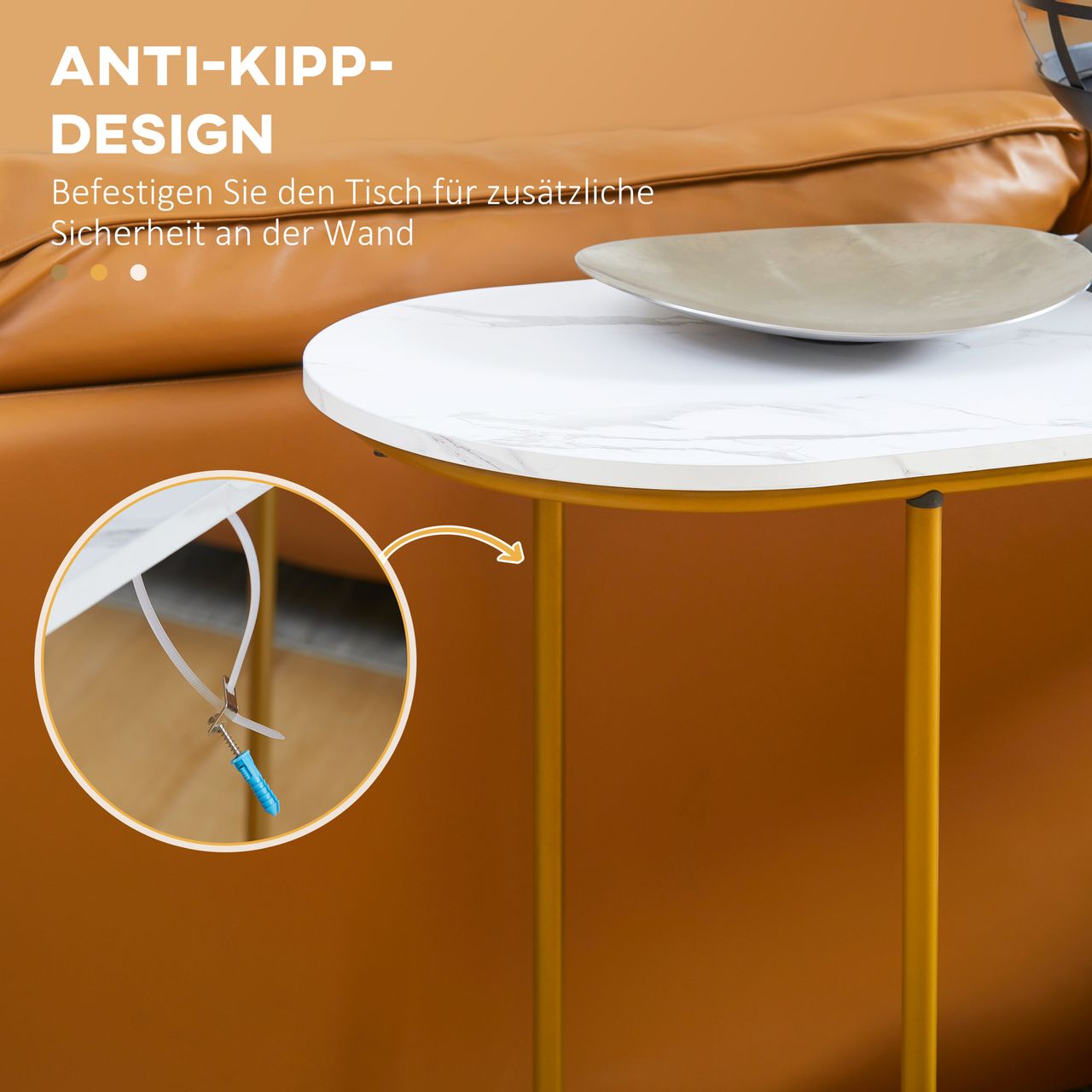 HOMCOM Konsolentisch Flurtisch Moderner Beistelltisch Sofatisch Stahl, Weiß Gold