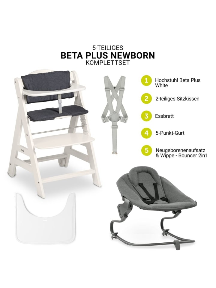 Hauck Beta Plus White 5-tlg. Newborn Set - Hochstuhl   2in1 in weiss,grau günstig kaufen onesize