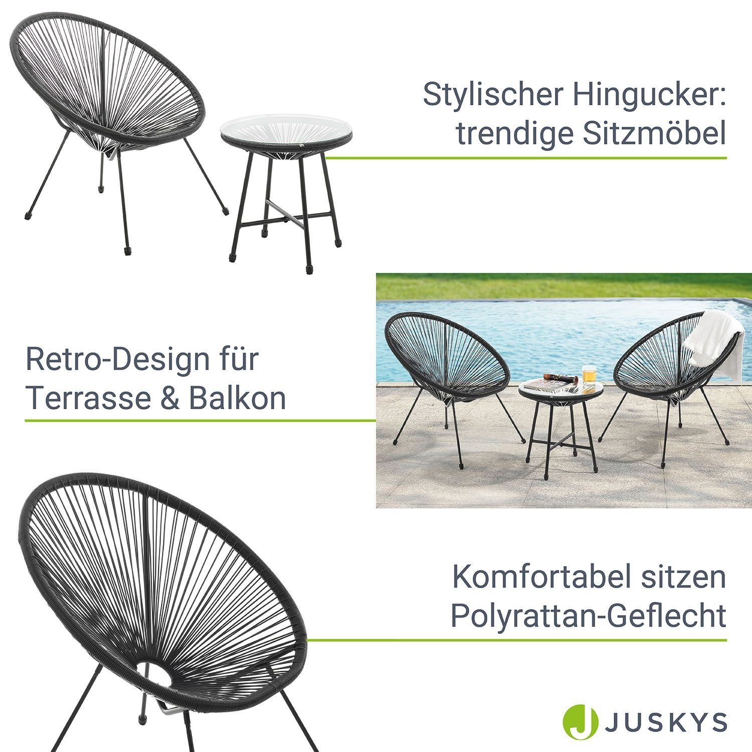 Juskys Balkonset Ostana, (3-tlg), 2 Sessel plus Tisch, witterungsbeständig, stabil