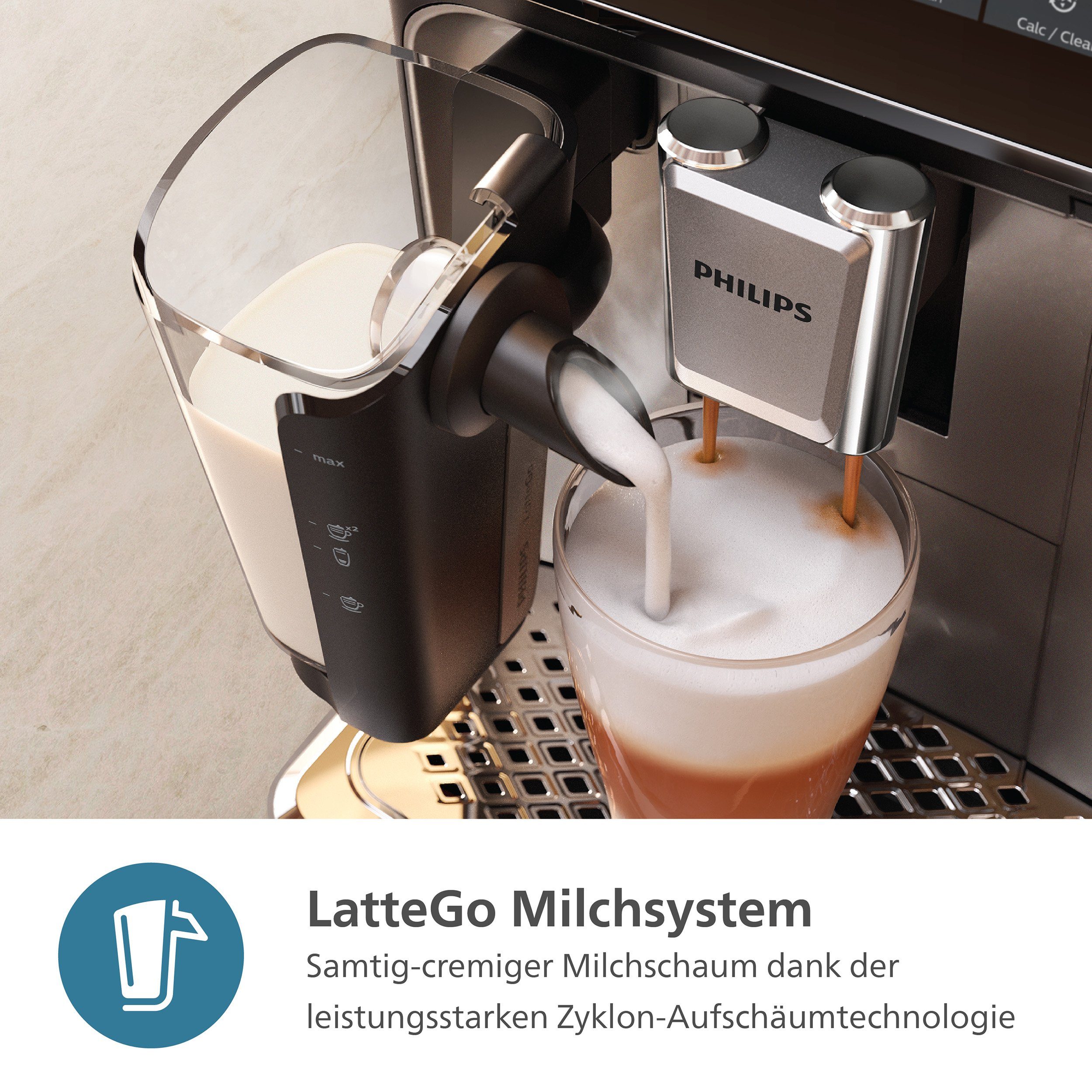 Philips Kaffeevollautomat EP3343/50 3300 Series, 6 Kaffeespezialitäten, mit LatteGo-Milchsystem, Weiß/Schwarz