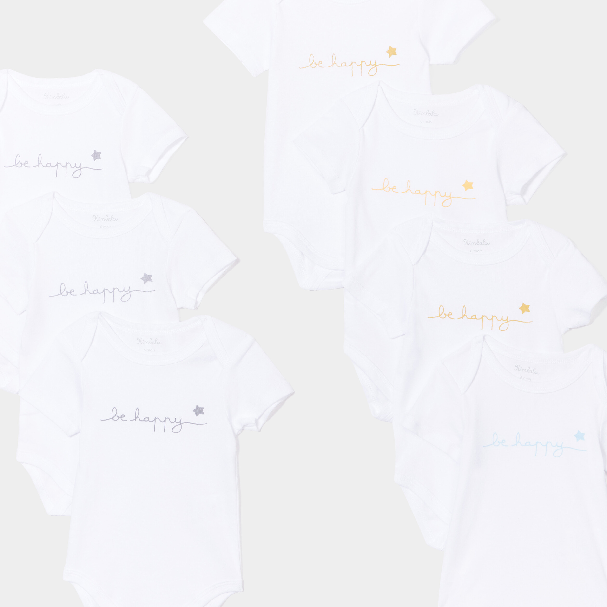 Lot 7 bodies US coton manches courtes blanc mixte | La Halle