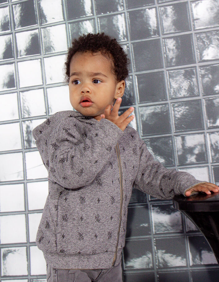 Cardigan réversible camel et gris imprimé bébé garçon