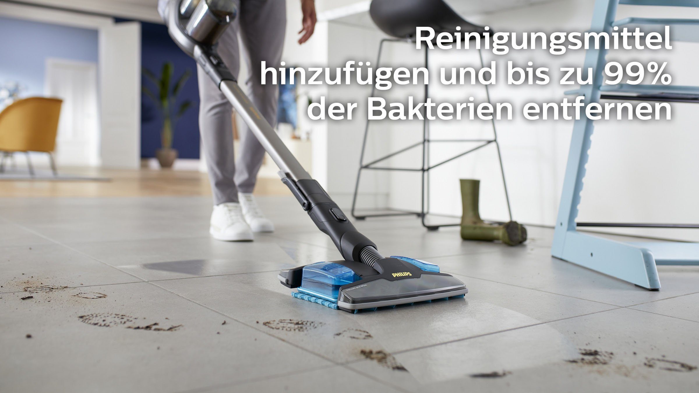 Philips Nass-Trocken-Akkusauger XC8347/01 SpeedPro Max Aqua Plus, beutellos, mit 80 Minuten Laufzeit, Wischfunktion und 360°-Saugdüse