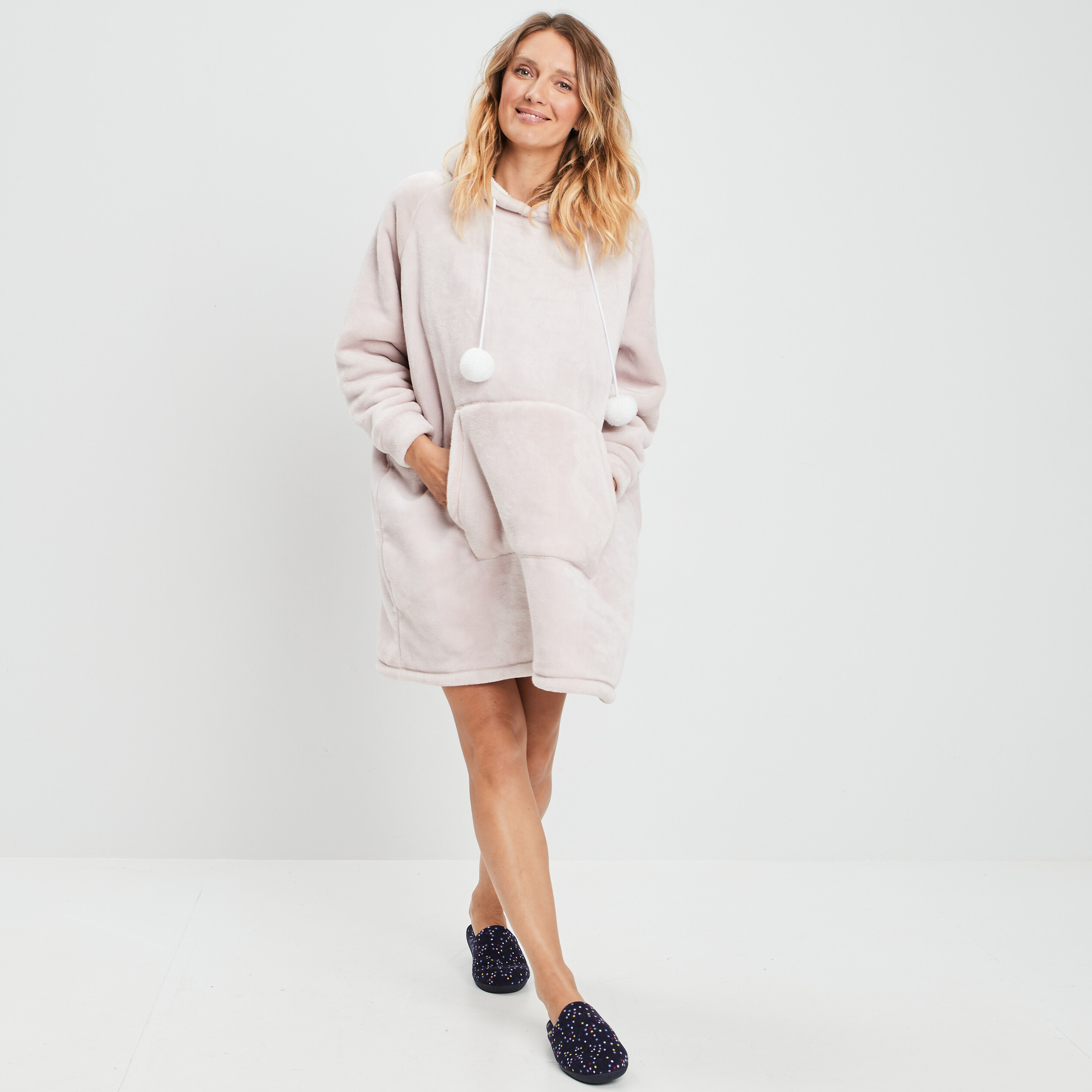 Pyjama plaid à capuche vieux rose femme | La Halle