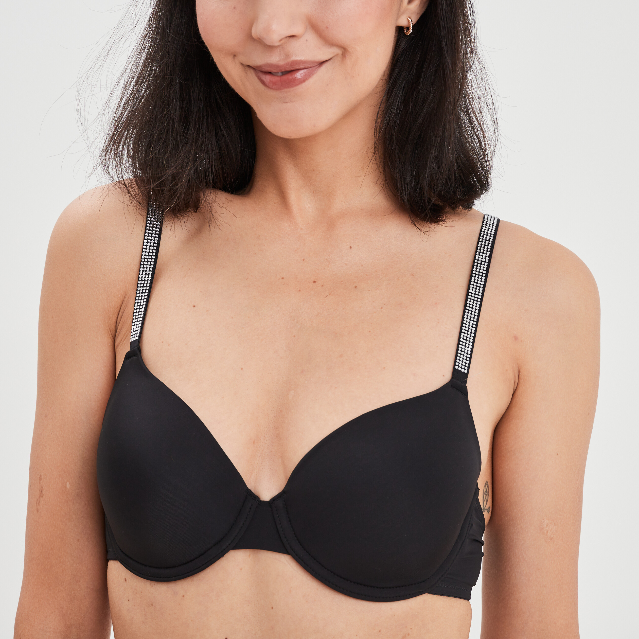 Soutien-gorge corbeille padded à strass noir femme | La Halle