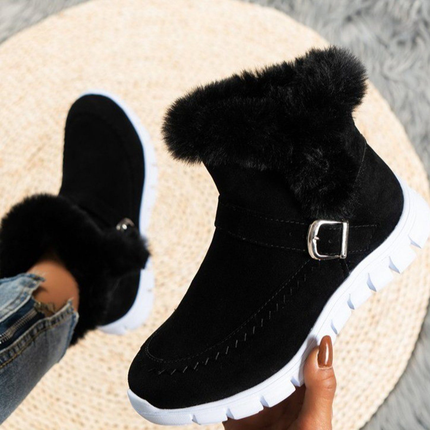 Daisred Winterstiefel Damen Stiefeletten Plüsch Fleece Winter Warm Snowboots