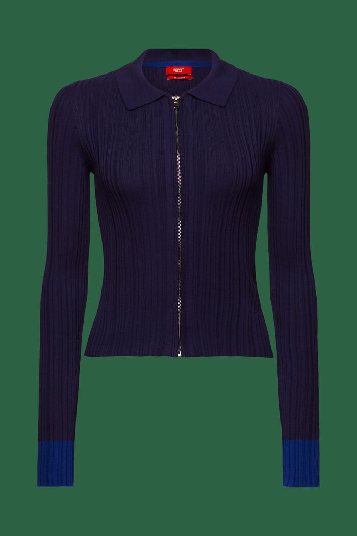 Nahtloser Rippstrick-Cardigan mit Polokragen