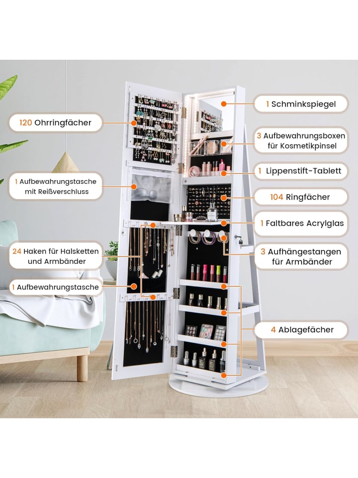 COSTWAY Schmuckschrank 3 in 1 drehbar in Weiß günstig kaufen onesize