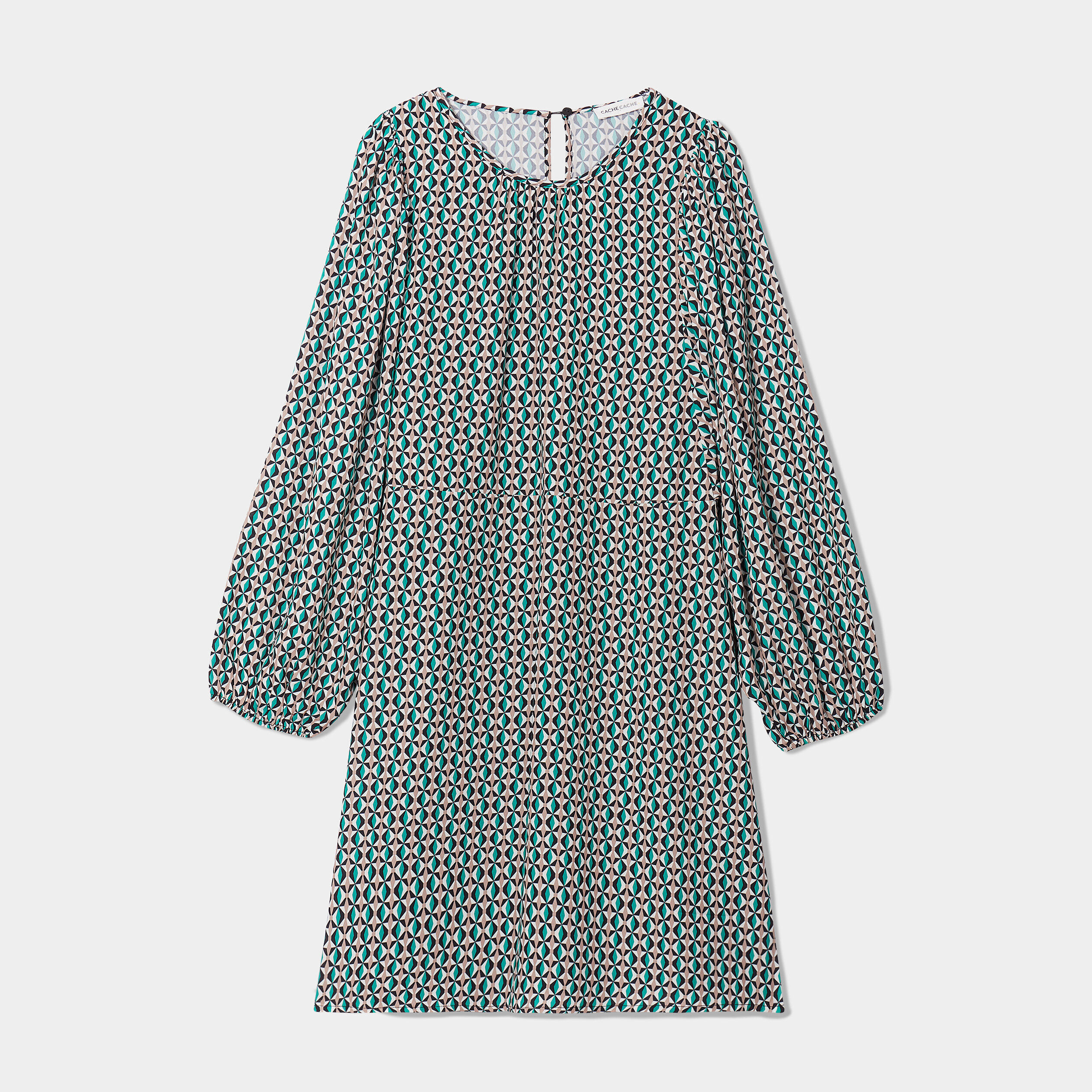Robe trapèze fluide vert émeraude femme | Cache Cache
