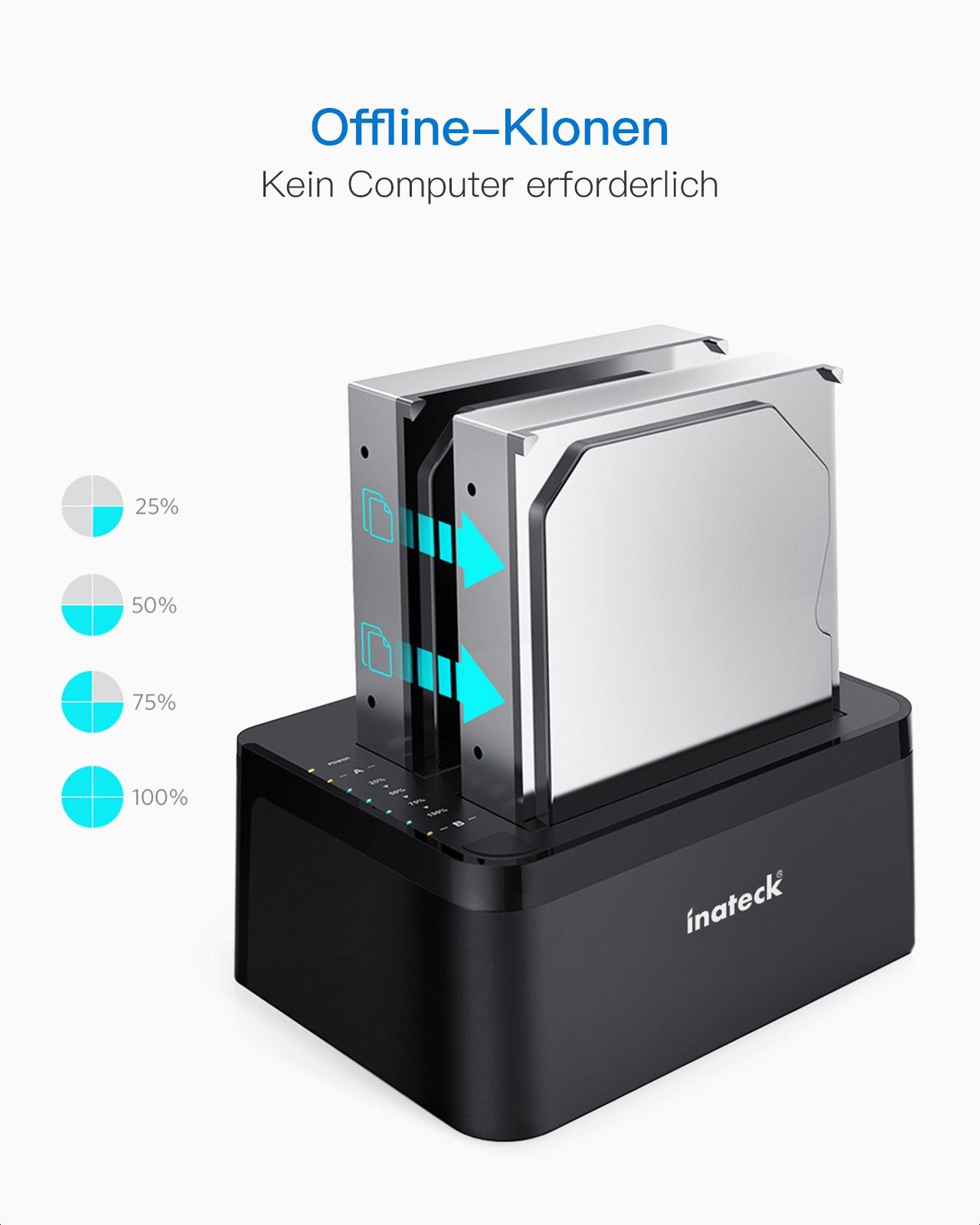 Inateck Festplatten-Dockingstation USB 3.0, SATA Dual-Schacht Docking