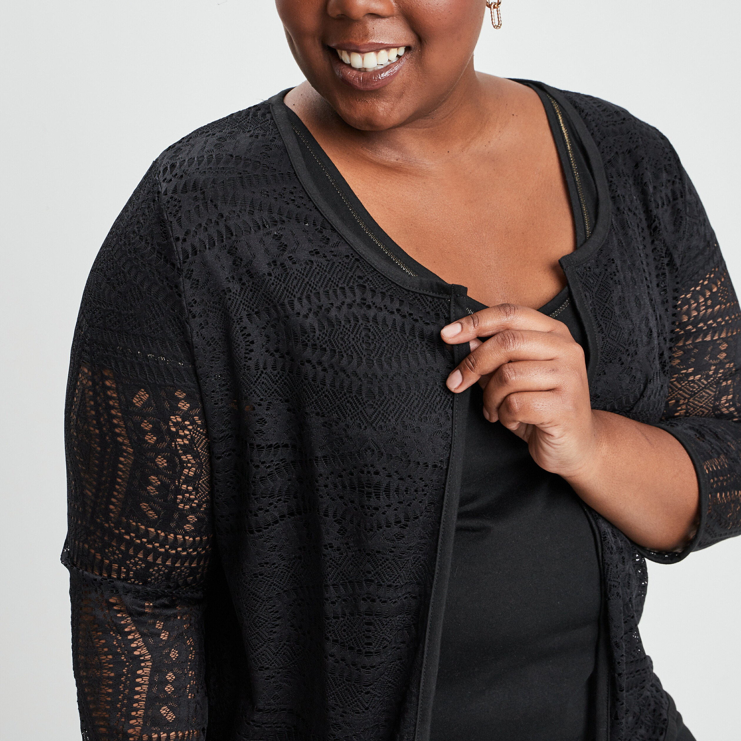 Gilet manches 3 4 noir femme grande taille | La Halle
