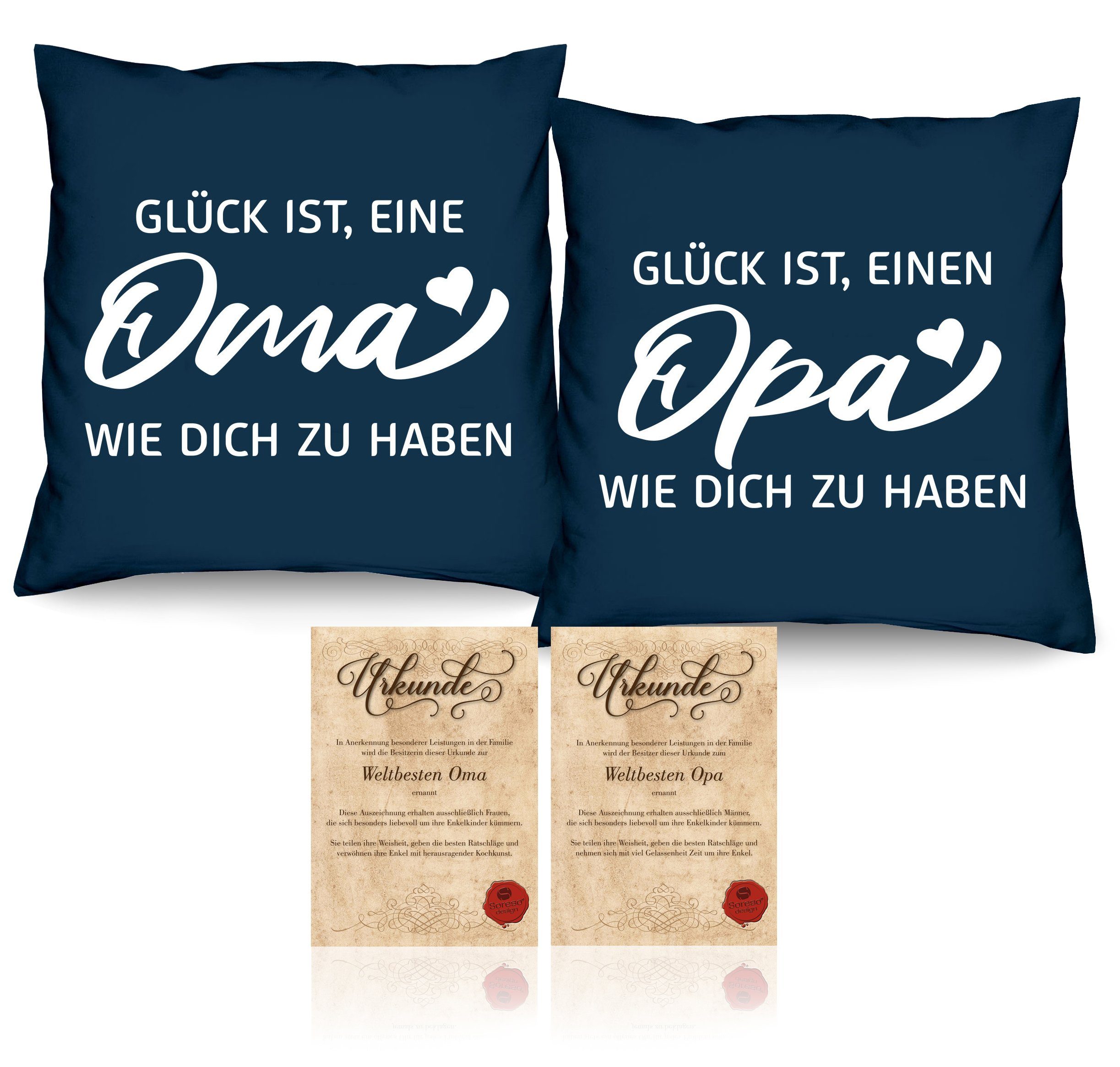 Soreso® Dekokissen Geschenk für Oma und Opa Weihnachten Kissen-Set Weihnachtsgeschenk, Geschenk-Set