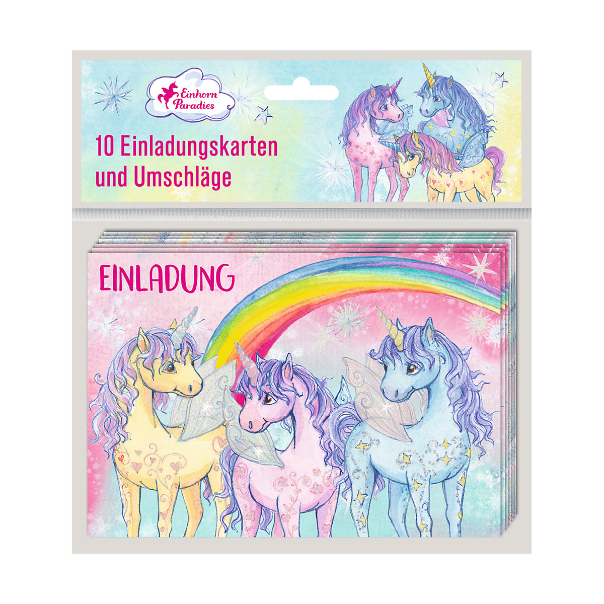 Einladungskarten Einhorn-Paradies, 10 Stück inkl. Umschlag