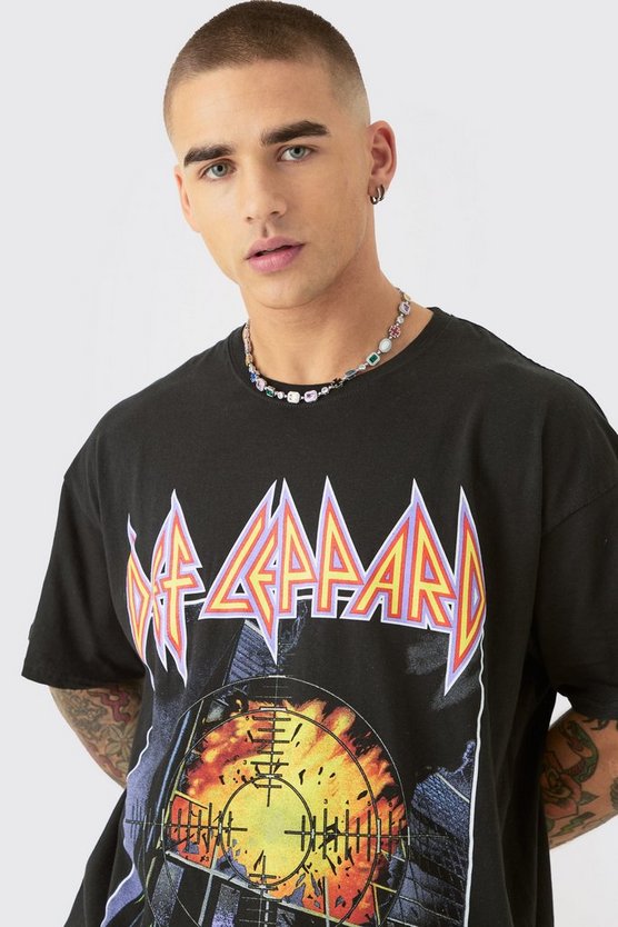 Kastiges Oversize T-Shirt mit Def Leppard Band Print