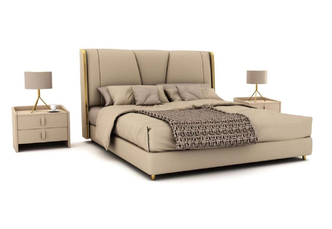 JVmoebel Bett Schlafzimmer Designer Beiges Bett Moderner Doppelbett (1-tlg., Nur Bett), Made in Europa