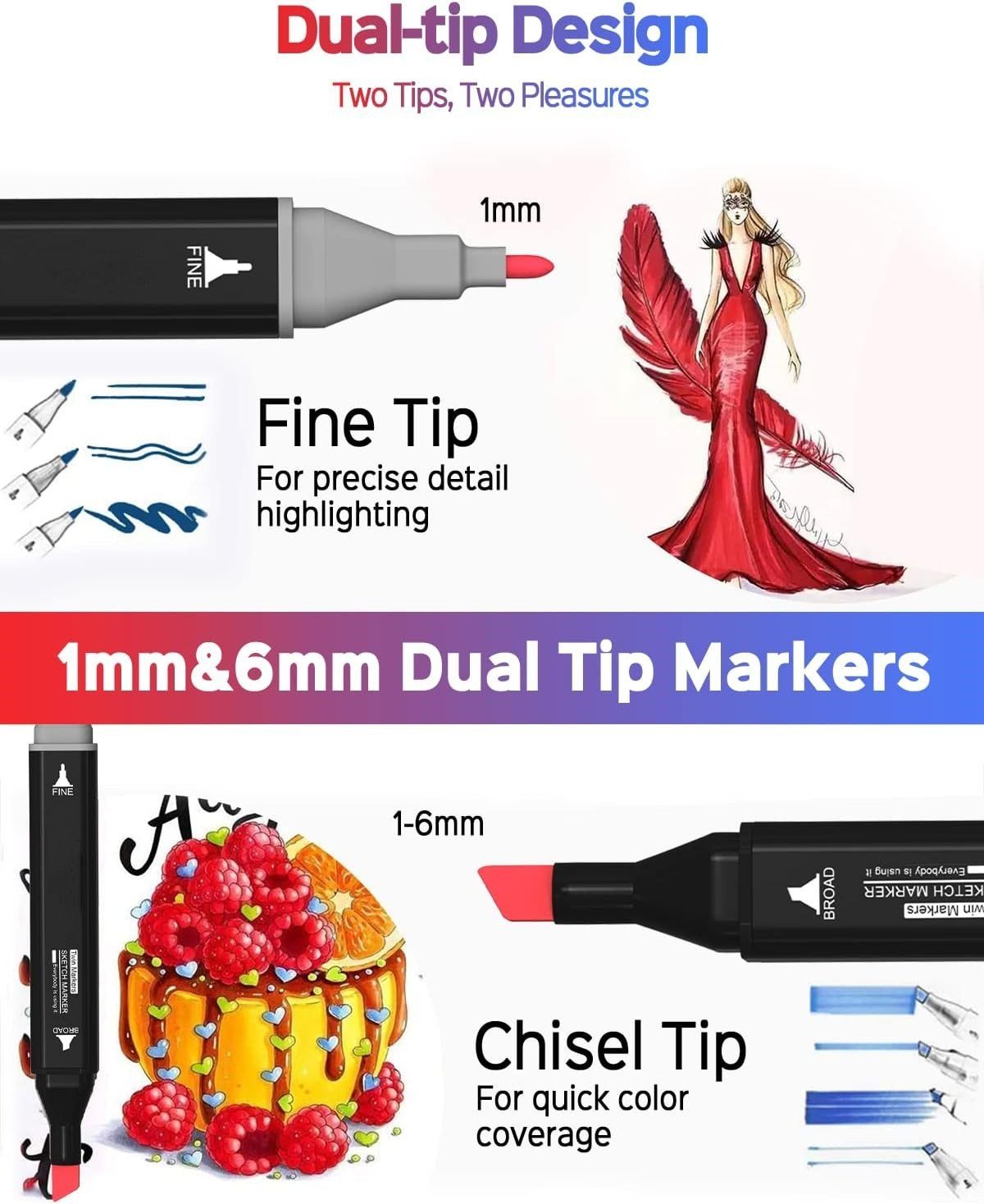 Hikeren Filzstift 80+2 Farben Filzstifte Set,Twin Tip Marker,Textmarker Stift Set, (80-tlg)