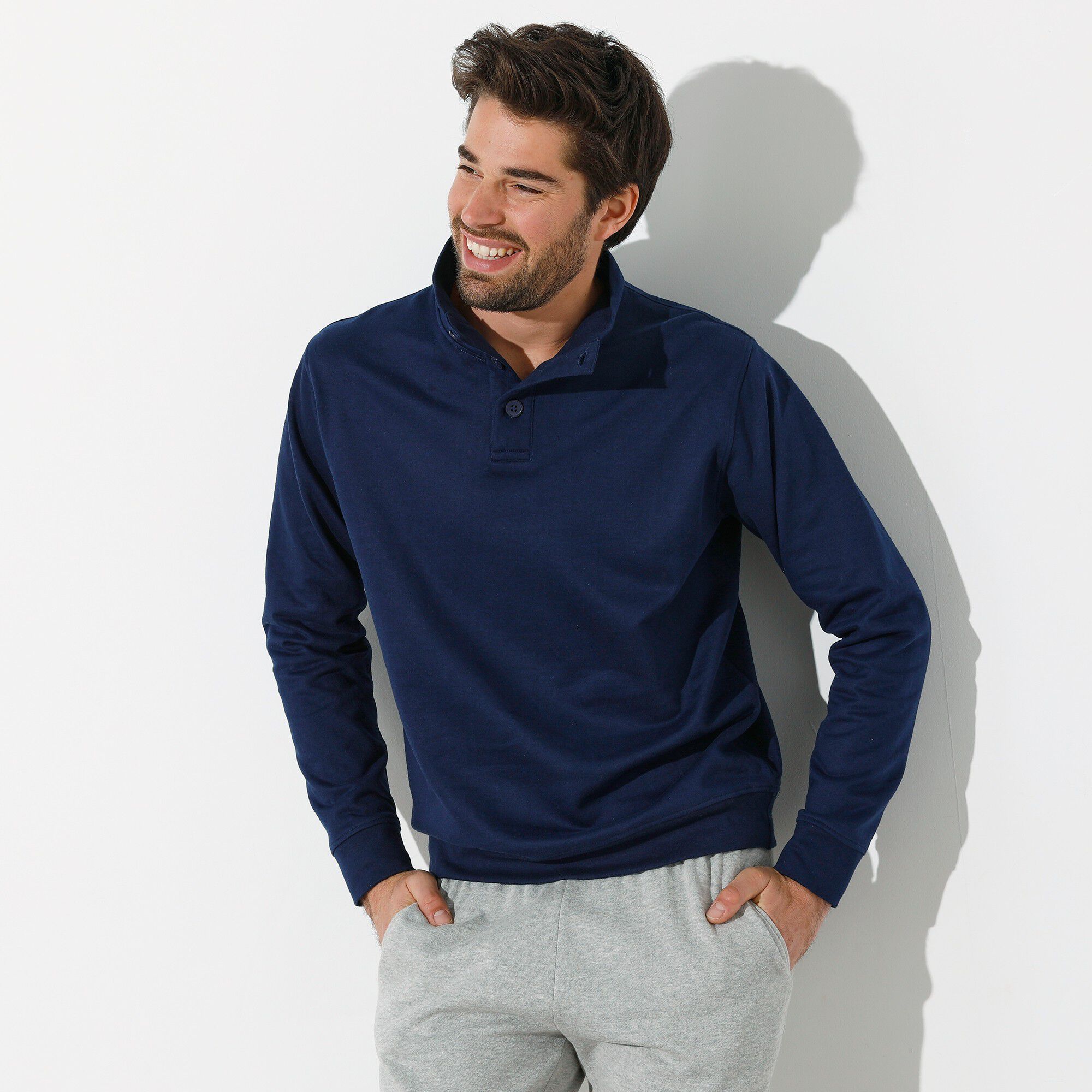 Sweat col montant boutonné en molleton