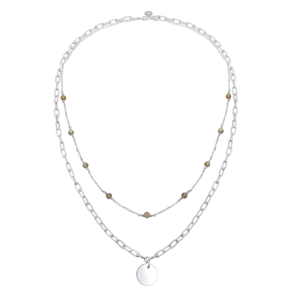 Elli PREMIUM Elli PREMIUM Collier Chaîne de vélo pour dames Pierre de Labradorite en argent st collier