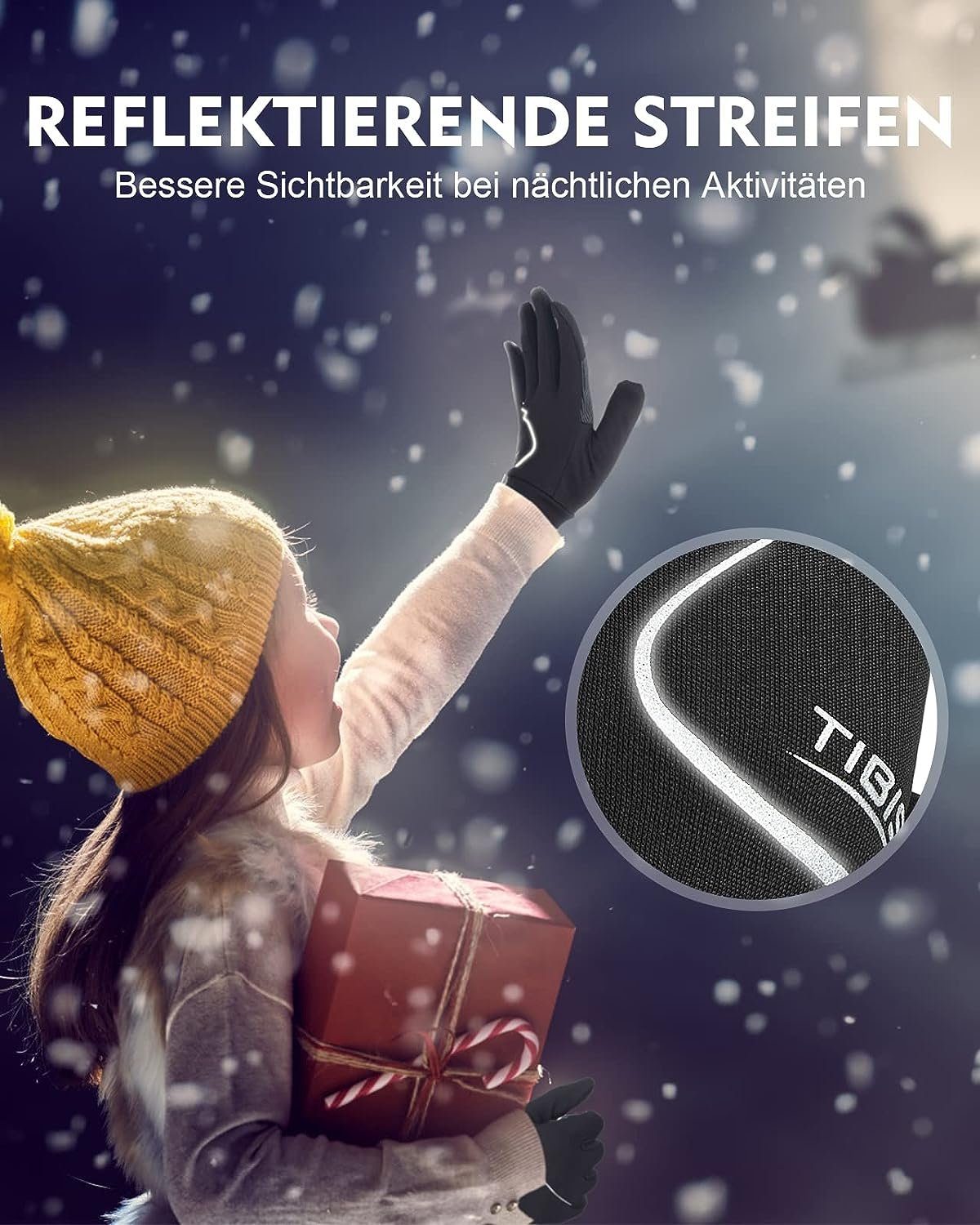 Anqier Fleecehandschuhe Handschuhe Kinder Winter, Warme Softshell Winterhandschuhe Touchscreen (Outdoor Sport Fahrradhandschuhe Für Jungen Mädchen, Kids Anti-Rutsch Winddicht Laufhandschuhe,Schwarz 4-12 Jahre)