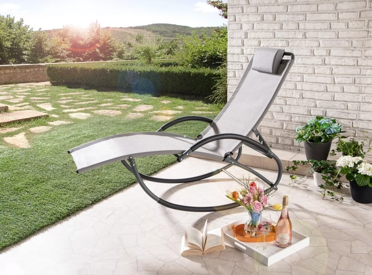 CHILLROI HC Home & Living Schaukelliege Sonnenliege mit Kissen, grau