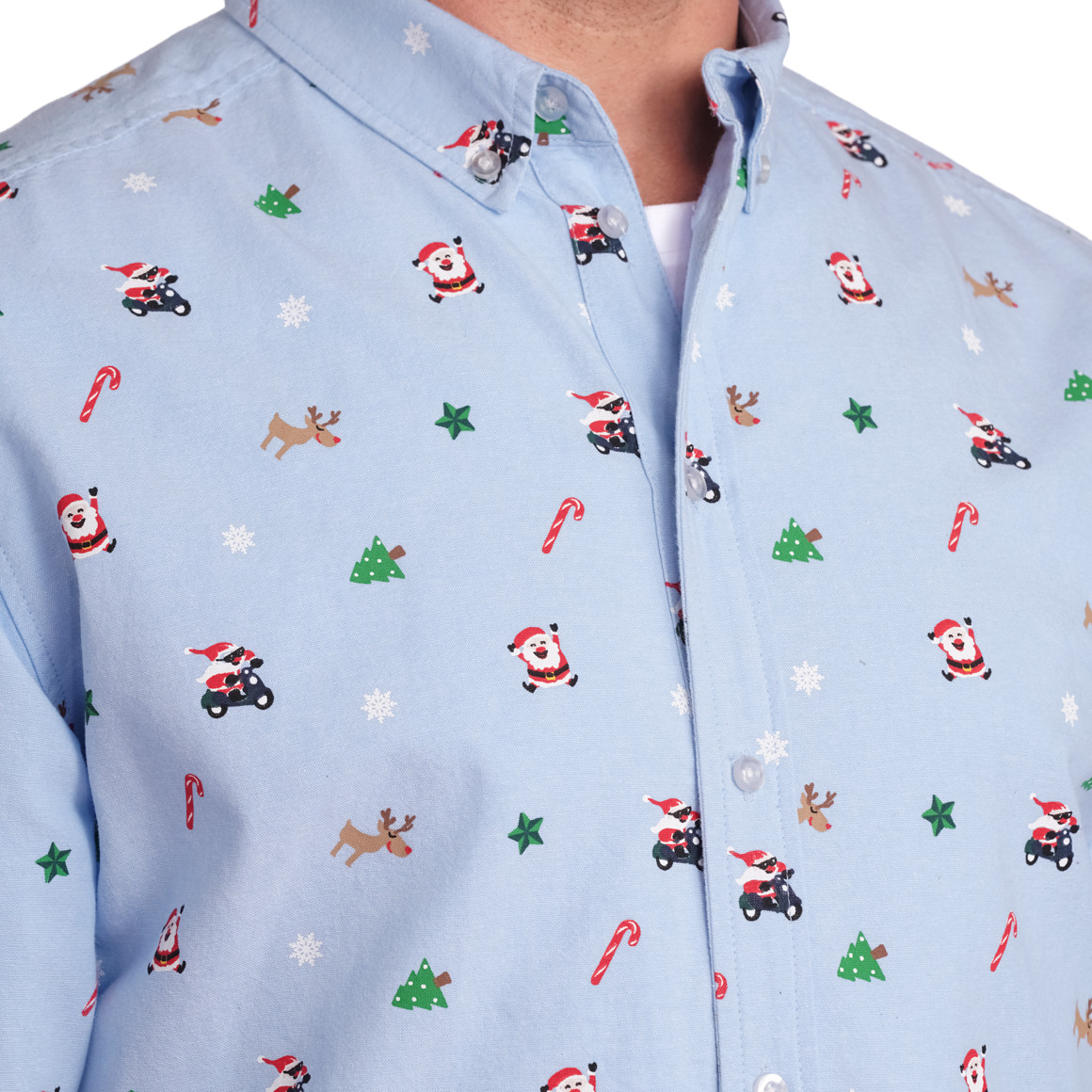 Herren Weihnachtshemd mit Allover-Print hellblau