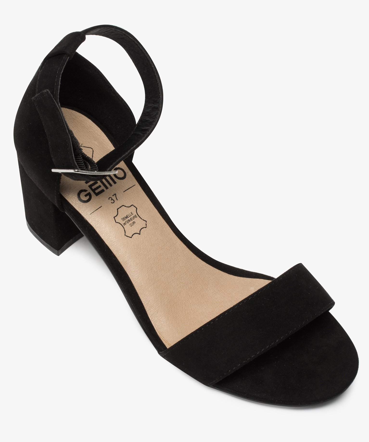 Sandales femme à talon unies coupe spéciale pied large noir | GEMO