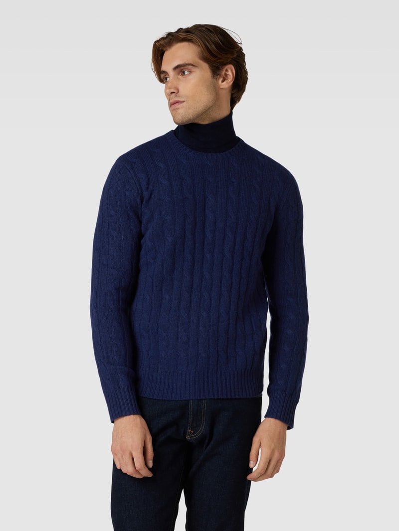Kaschmirpullover mit Zopfmuster in marineblau