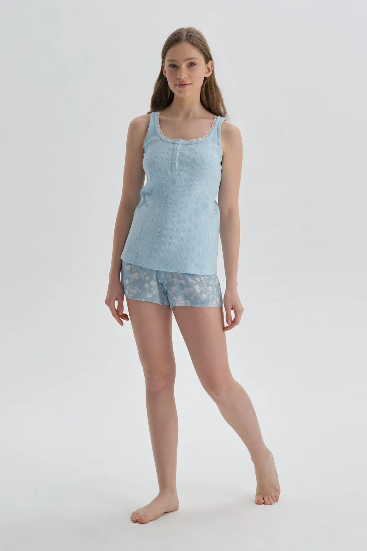 Dagi  Blau gemusterte Viskose-Shorts-Pyjamahose