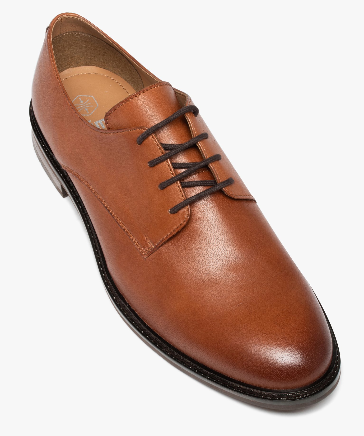 Derbies homme classiques dessus cuir uni à lacets camel | GEMO