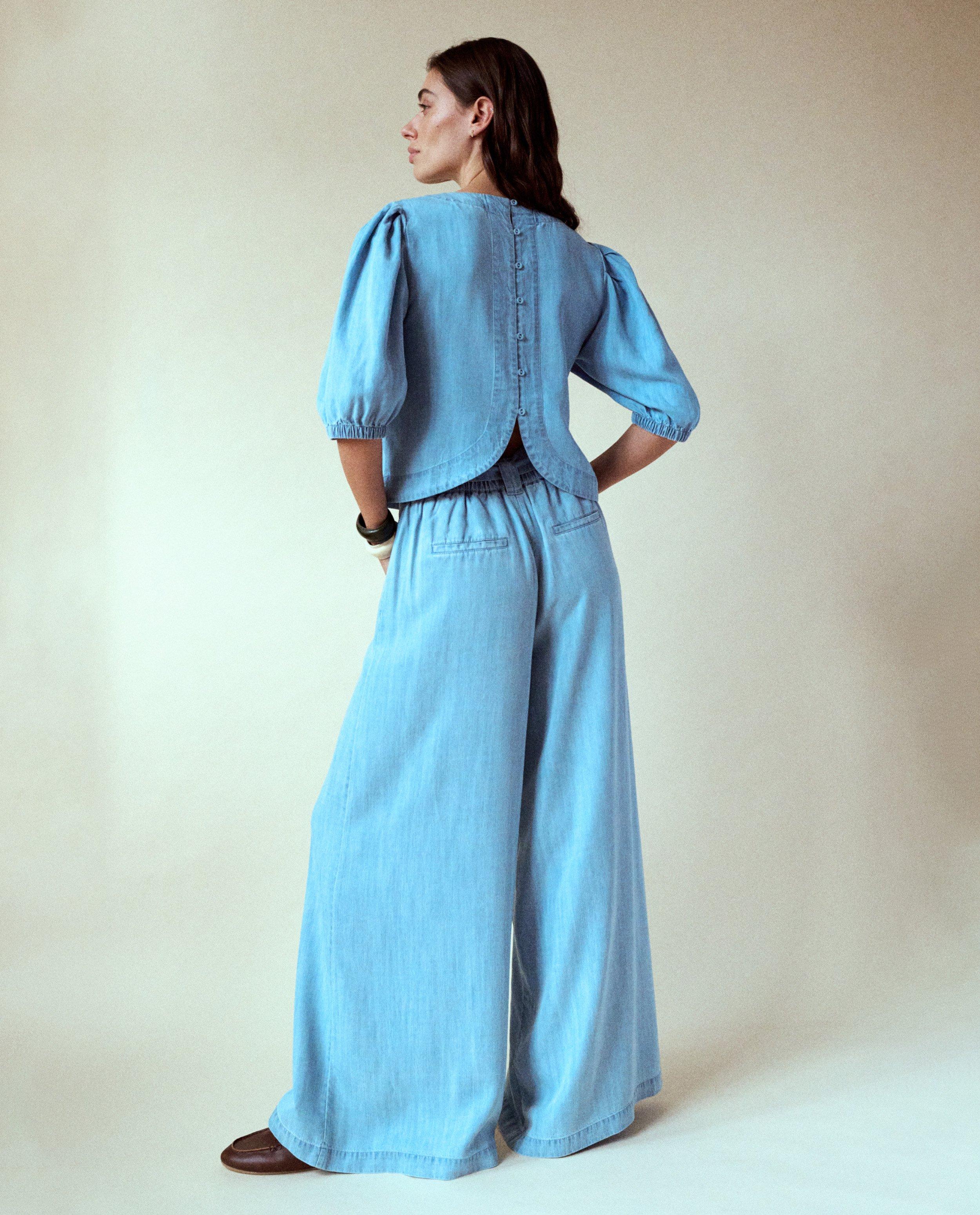 Pantaloni Thelma & Louise Blue, croială largă, albastru deschis