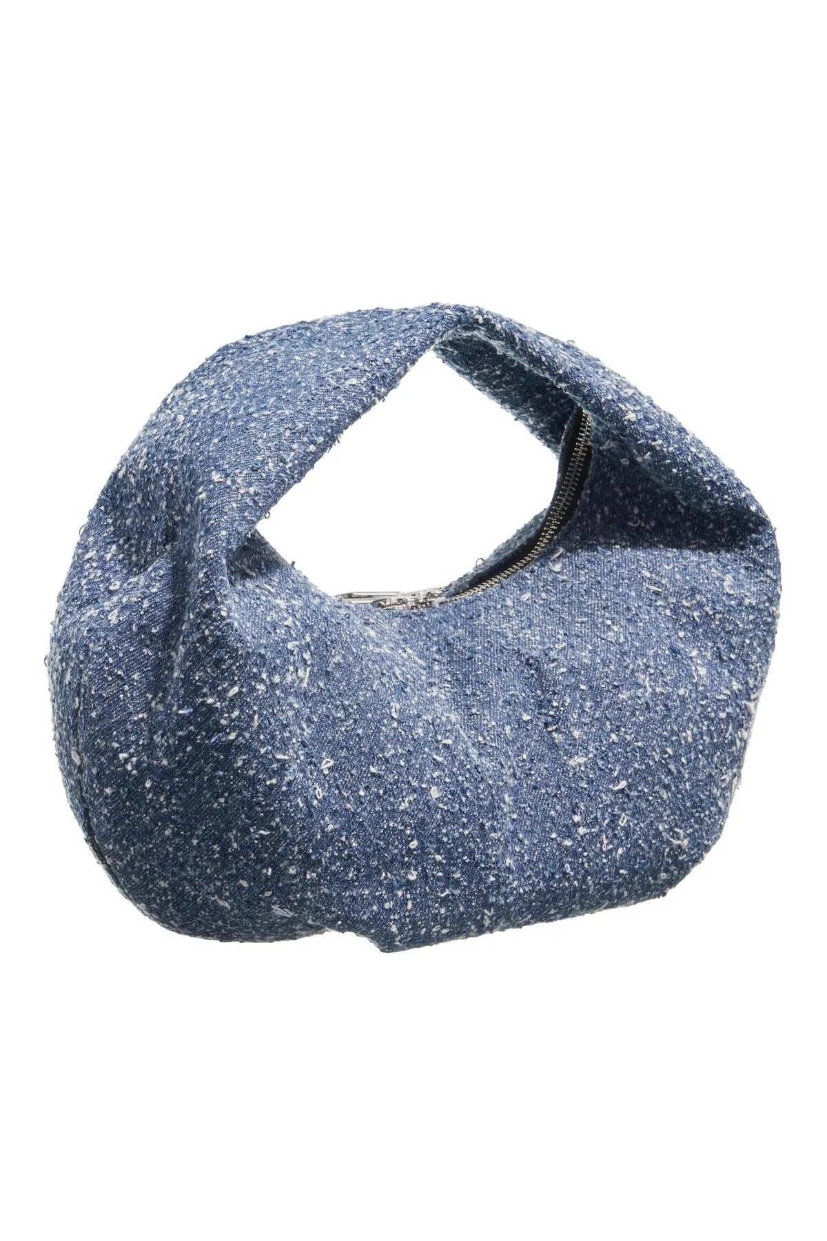 Karl Lagerfeld  Hobo mit Box-Logo, Bouclé, Weiß/Blau